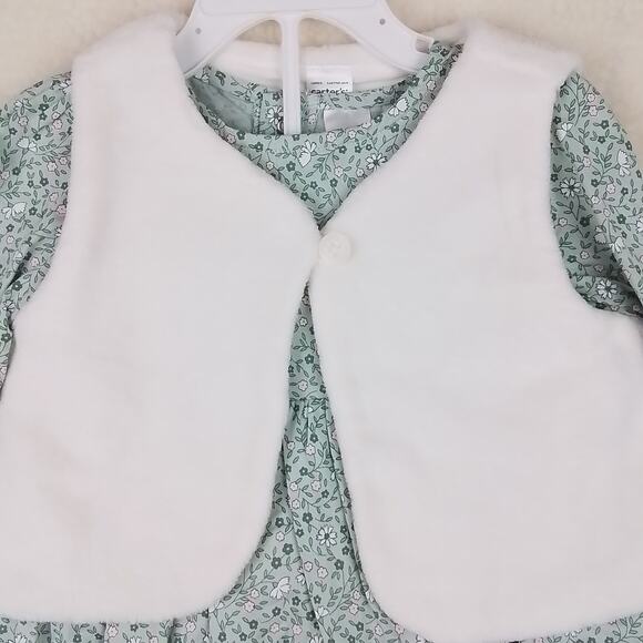 Carters Baby Set 24mo Green Pink Dress Leggings Layette Cotton Floral Print - Picture 3 of 15